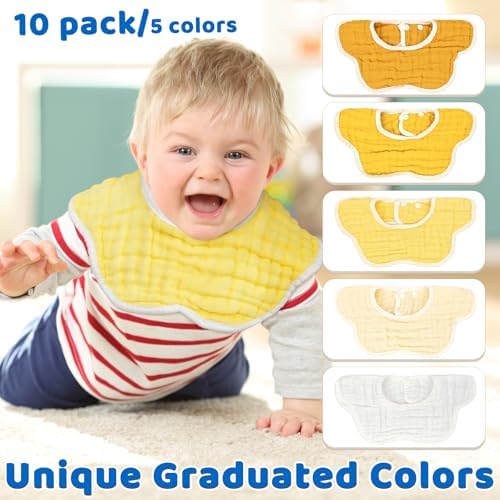 EllieHouse 10Pack Baby Bibs 8-Layer Muslin Cotton