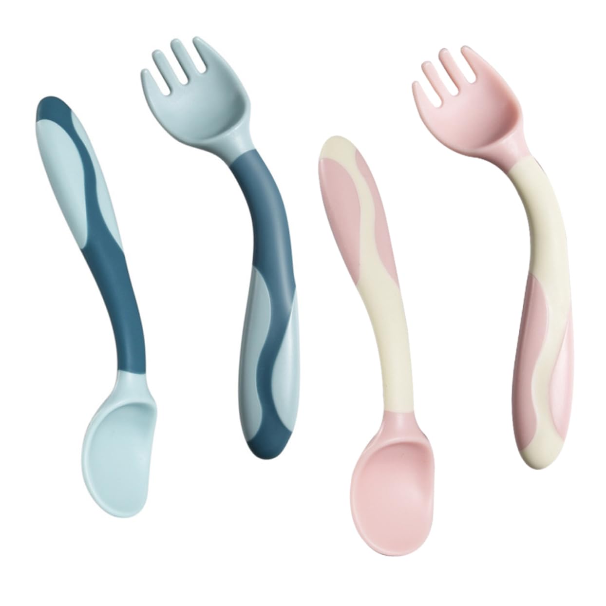 IWOWHERO 2 Sets Soft Spoon and Fork Training Utensils 1