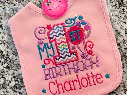 First Birthday Girl Bib with Custom Name 1