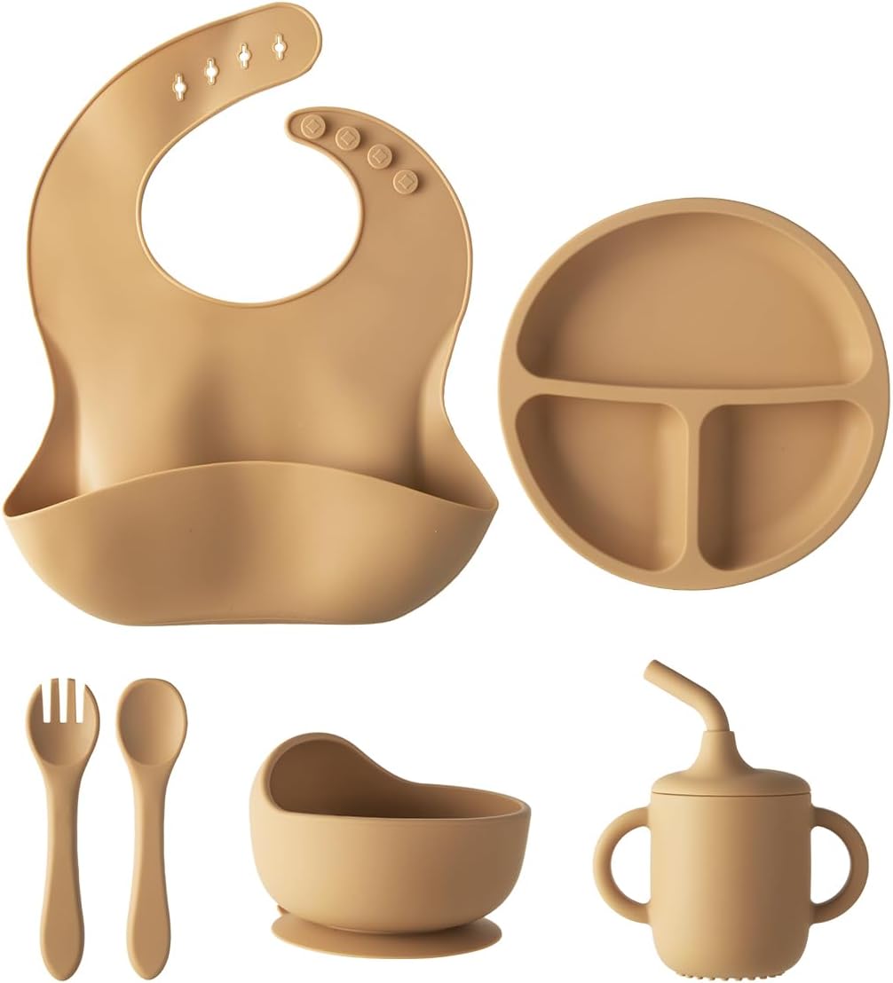 6-Piece Silicone Baby Feeding Set with Rainbow Design
