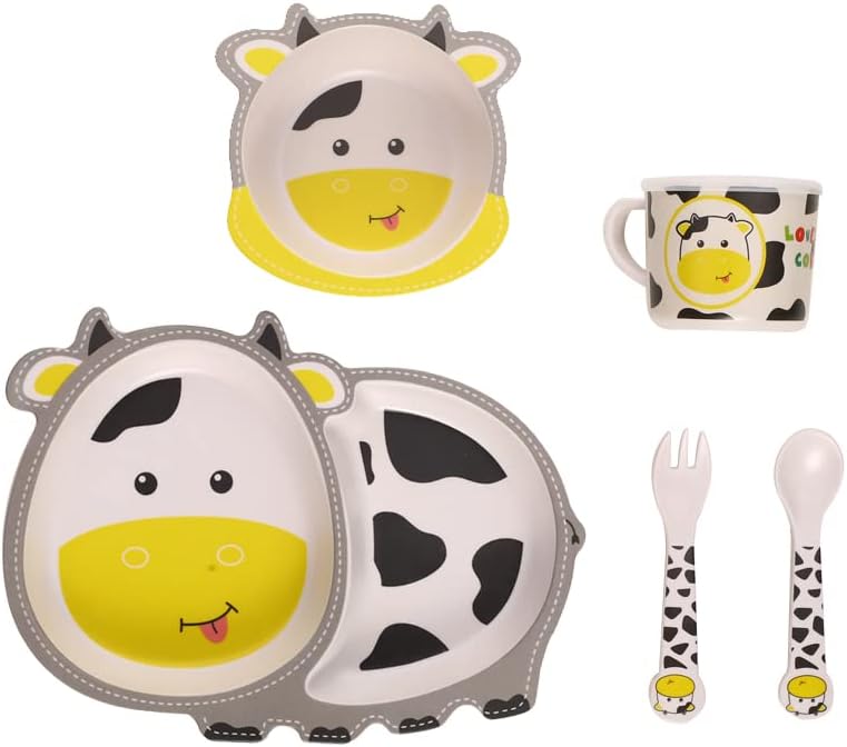 Kids Bamboo Dinnerware Set 5 Pcs Cow Design