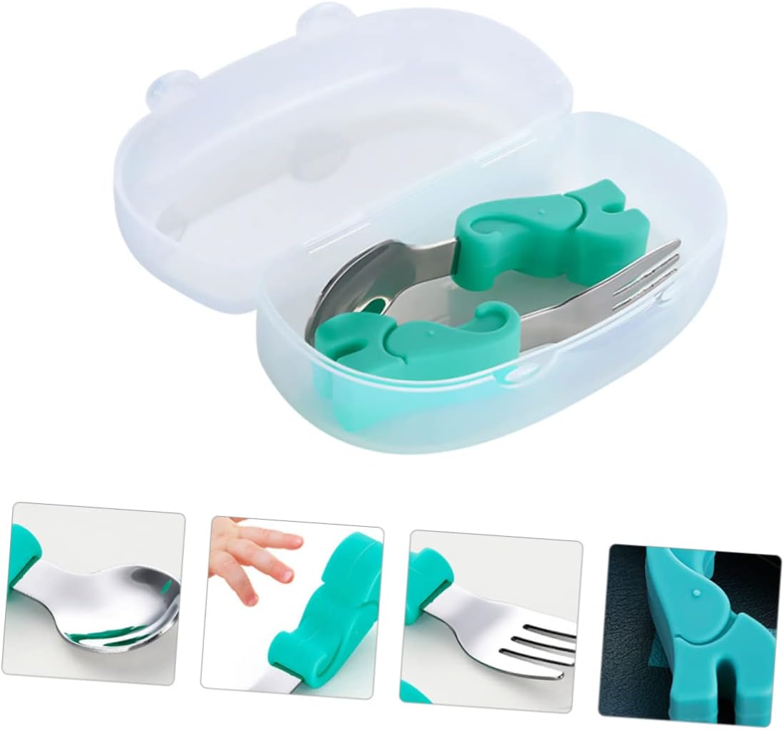 Hohopeti 1 Set Stainless Steel Spoon and Fork with Soft Silicone Handles