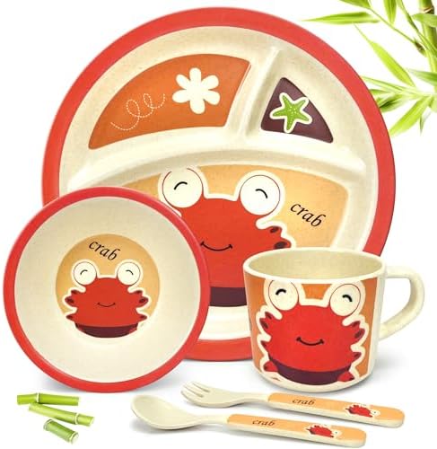 RayPard 5 Pcs Bamboo Kid Plate and Bowl Set