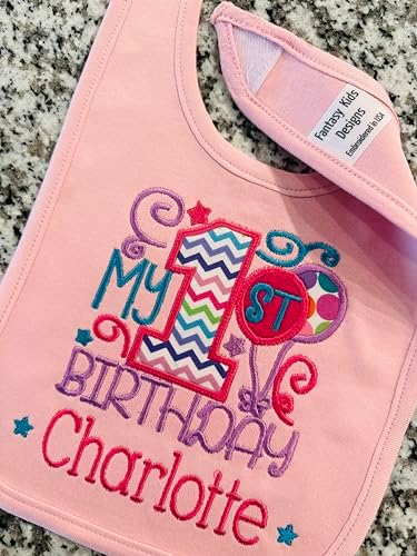 First Birthday Girl Bib with Custom Name 1