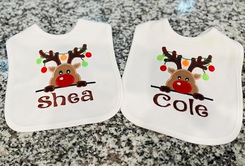 Christmas Baby Bib with Reindeer and Custom Name 1