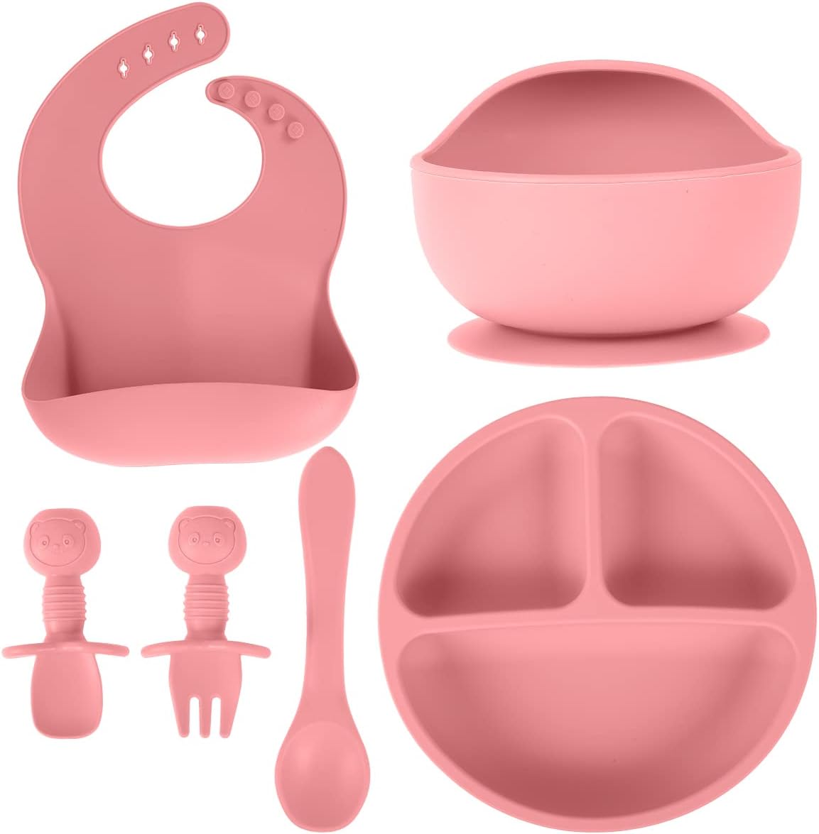 Set of 6 Silicone Baby Feeding Set Wine Red