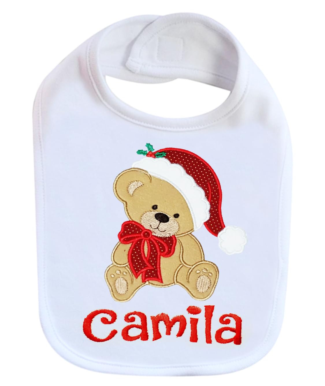 Handmade Christmas Baby Bib Teddy Bear with Custom Name 1