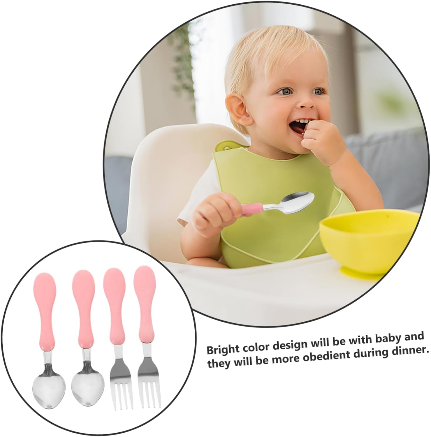 VINTORKY 4PCS Cartoon Silicone Handle Tableware Set