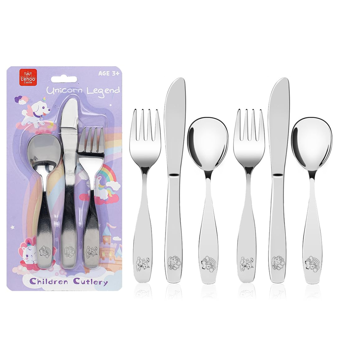 Lehoo Castle Toddler Silverware Set 6 Pcs Unicorn Design 1