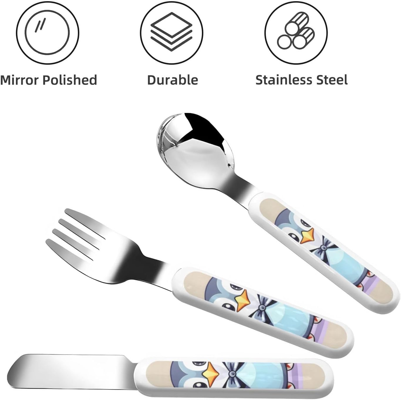 Cute Penguin Print Utensils Set with Travel Case