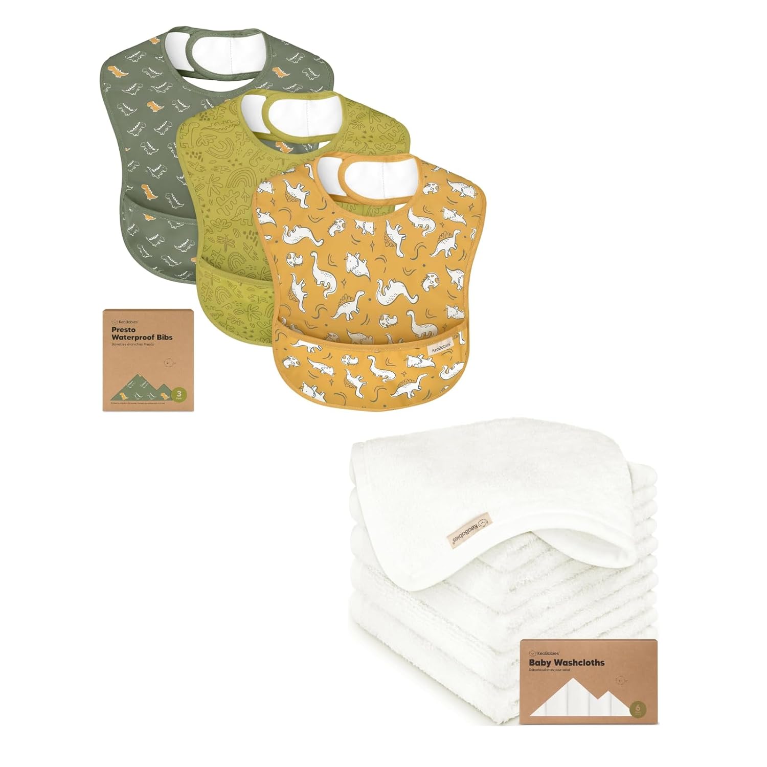 KeaBabies 3-Pack Waterproof Baby Bibs with Food Catcher 1