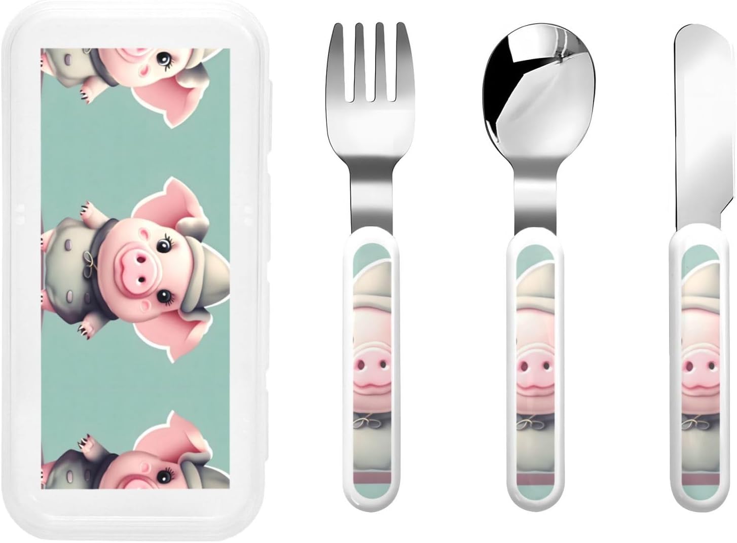 Cute Pig Print Stainless Steel Flatware Set with Travel Case 1