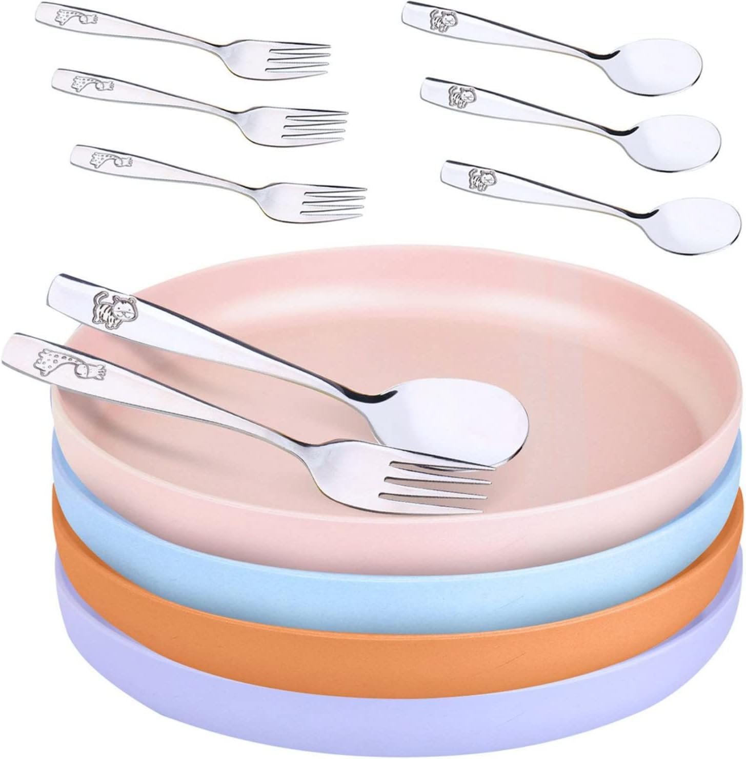 Asher Olivia 12-Piece Bamboo Toddler Plates Utensils Set