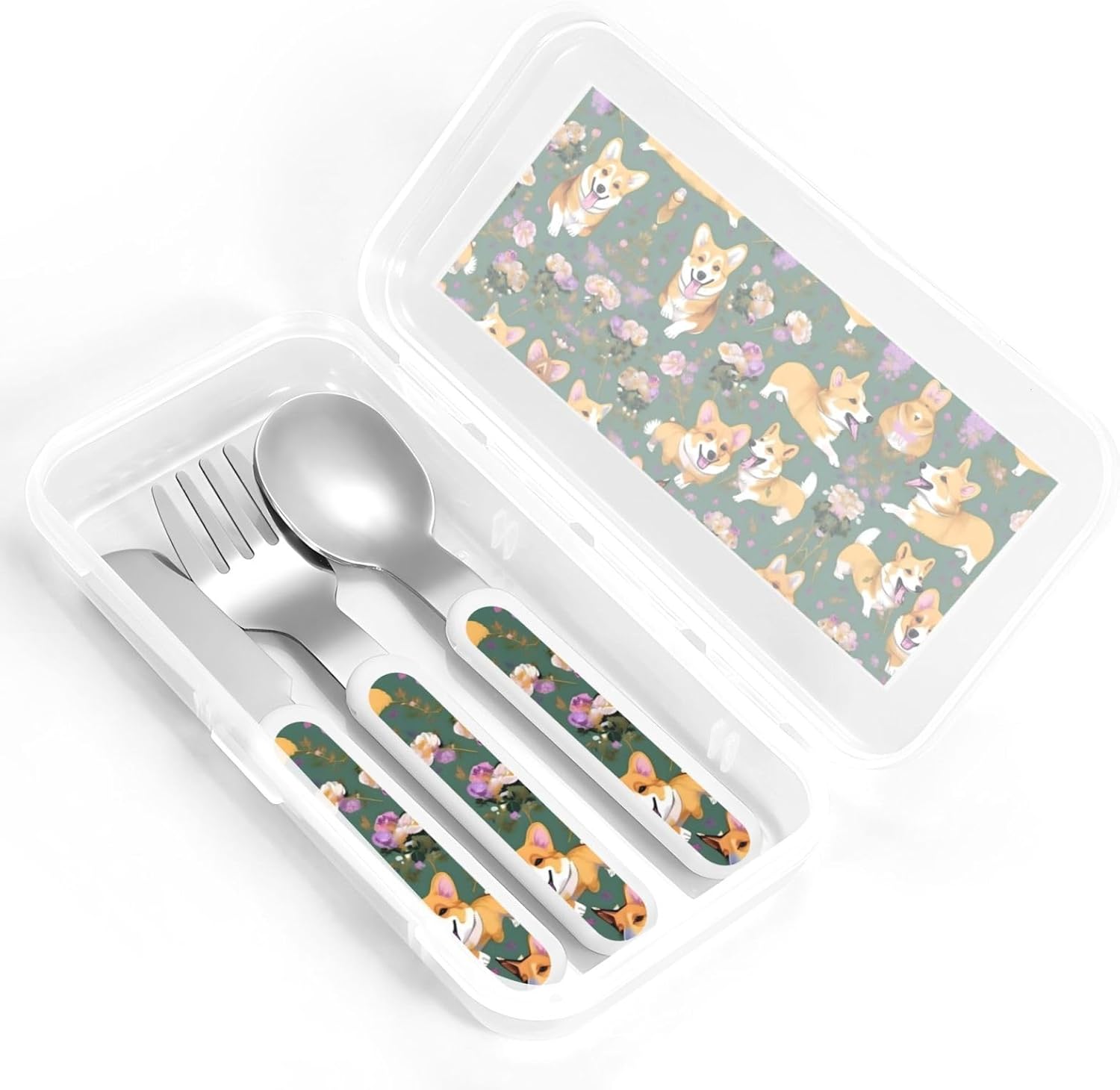 Corgi Floral Cutlery Set with Travel Case Stainless Steel