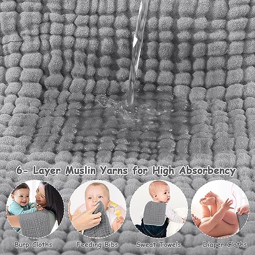 Looxii Muslin Burp Cloths 6 Pack Grey 20x10 Inch
