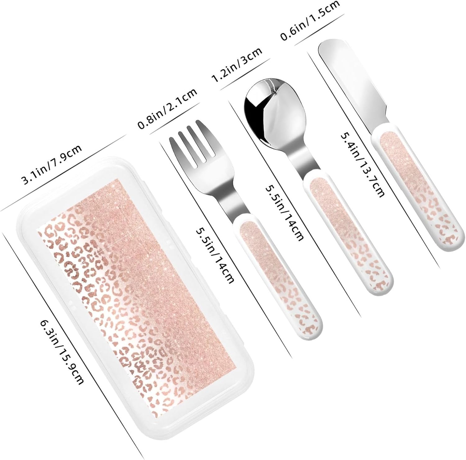 Rose Gold Glitter Print Utensil Set with Travel Case