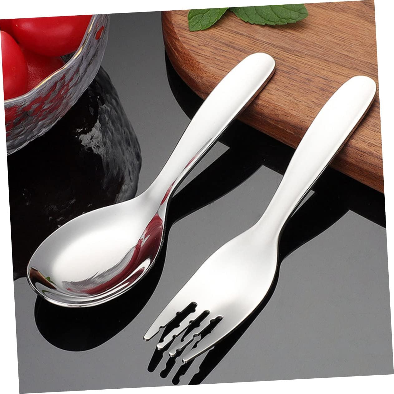 Hoement 2PCS Stainless Steel Fork and Spoon Kit for Self Feeding