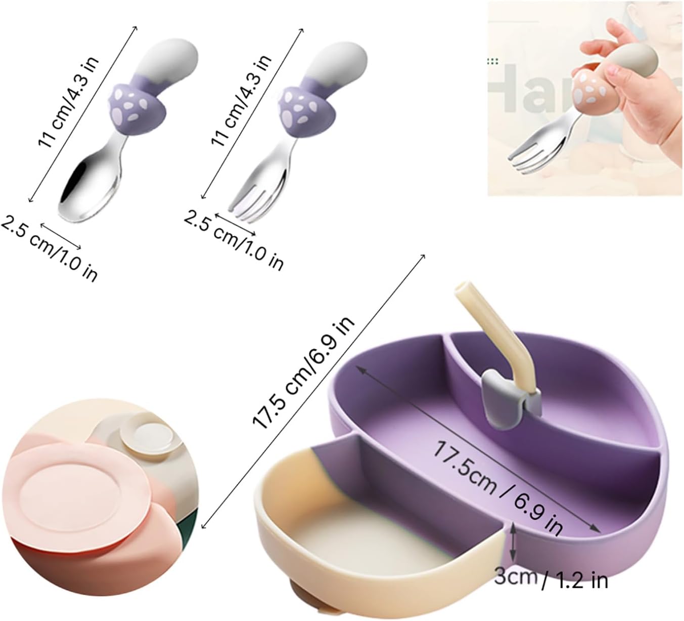 AHOTA Silicone Suction Plate for Toddlers - Purple Mushroom Set 1