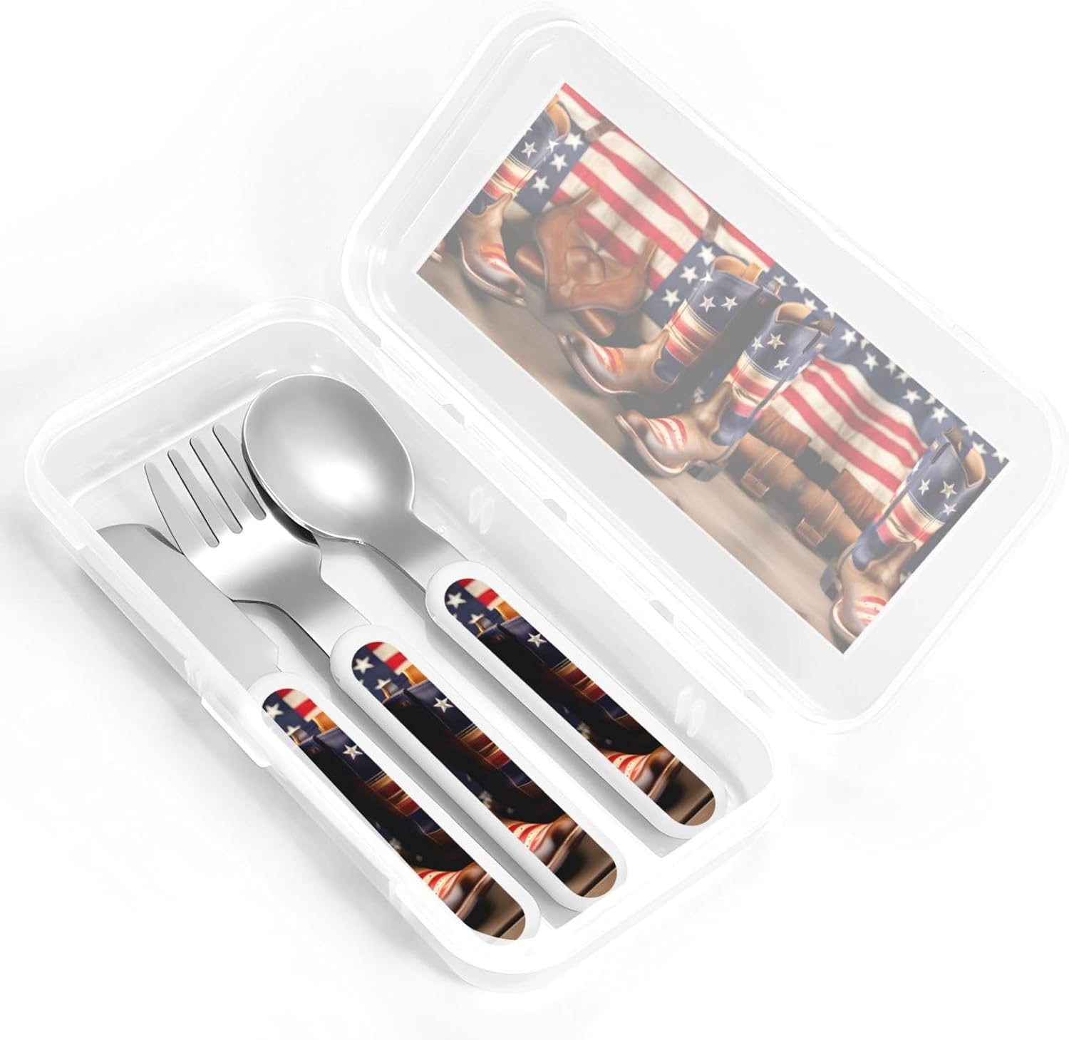 American Flag Cowboy Boots Silverware Set with Travel Case