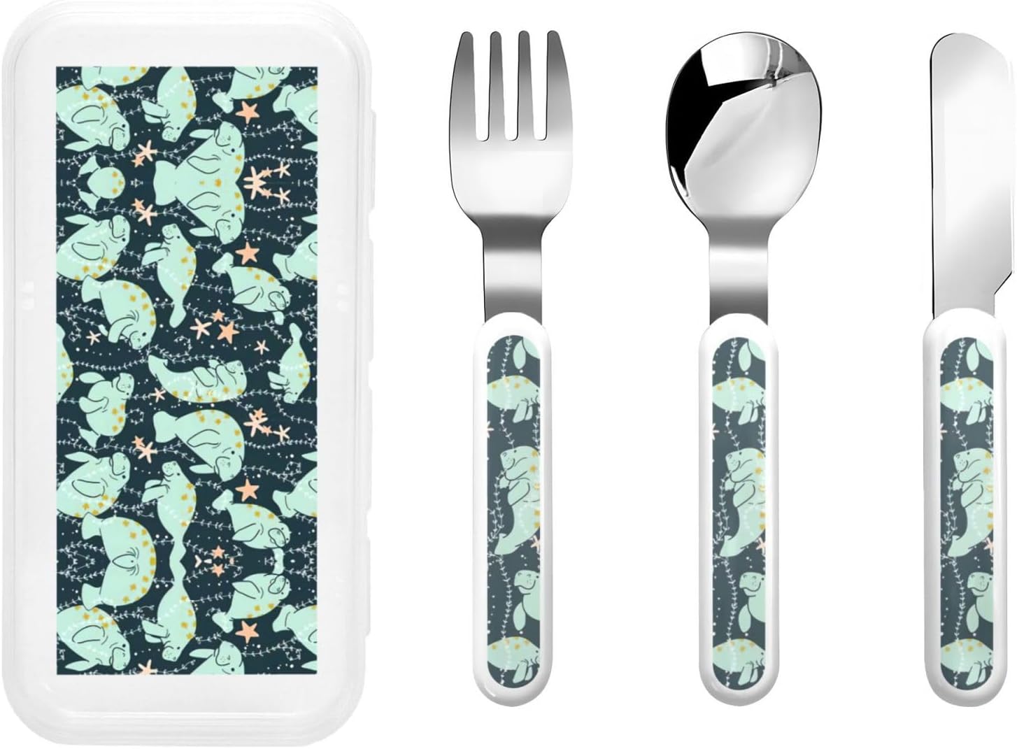 Manatee Animals Calf Print Flatware Set with Travel Case