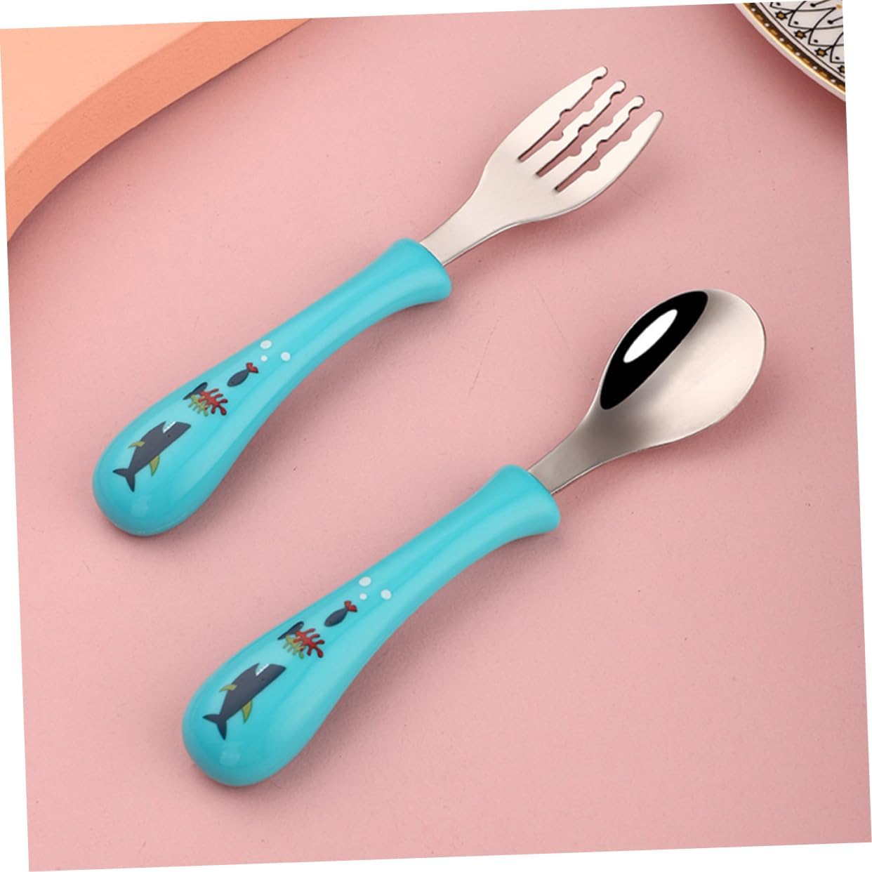 GLSTOY 3-Piece Cartoon Stainless Steel Fork Spoon Set