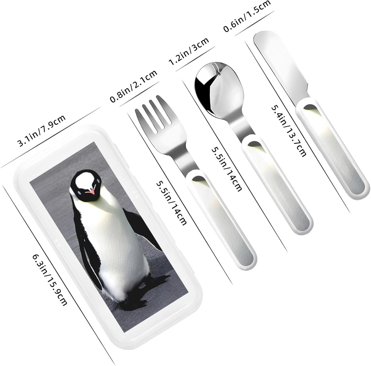 Cute Penguin Print Flatware Set with Travel Case 1