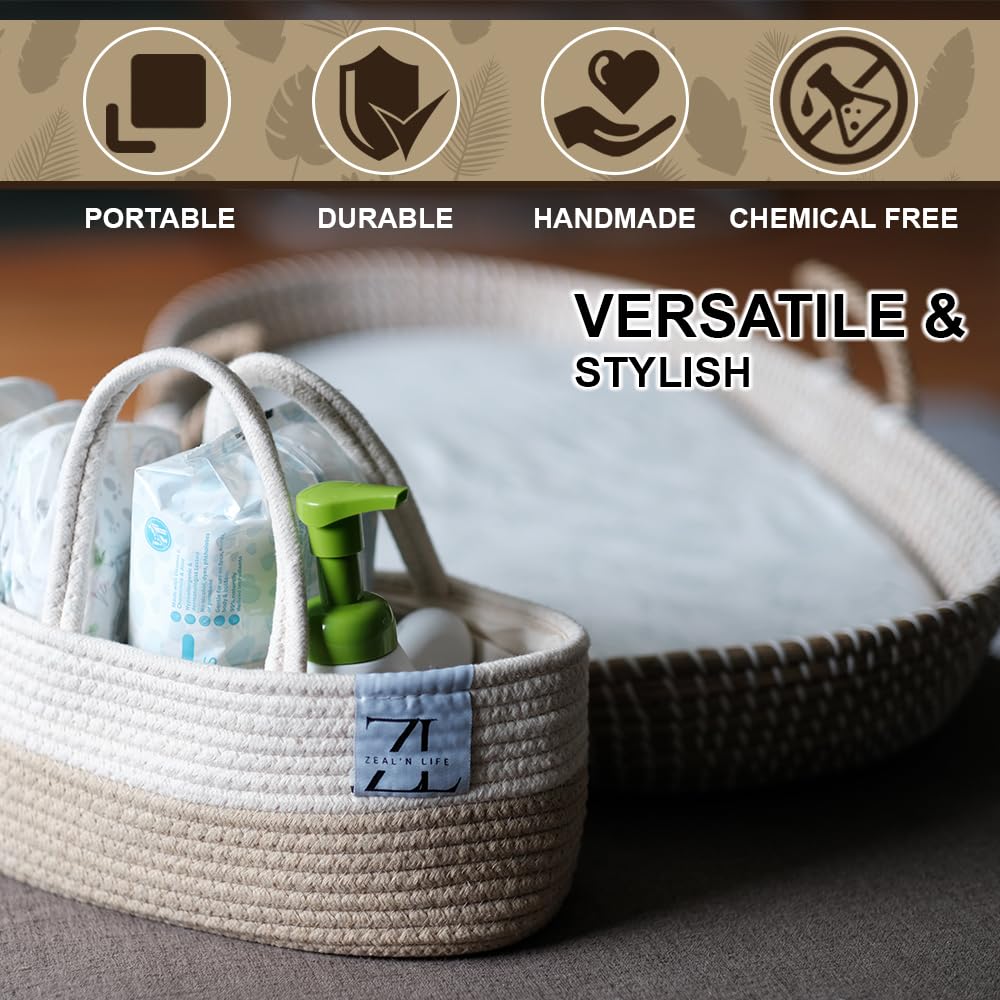ZEALN LIFE Seagrass Changing Basket with Waterproof Pad