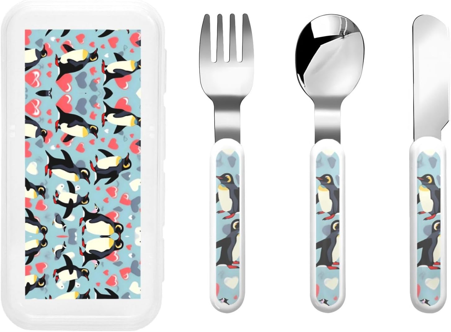 I Love Penguins Print Utensils Set with Travel Case 1