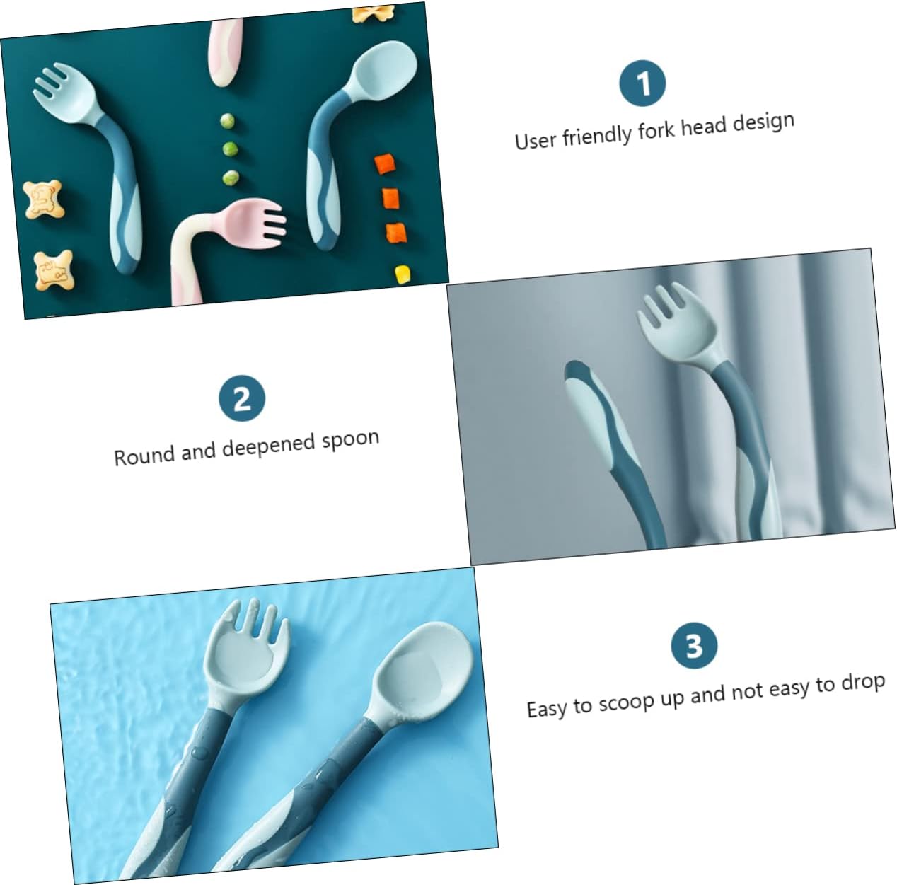 SECFOU 2 Sets Soft Spoons and Forks for Self Feeding