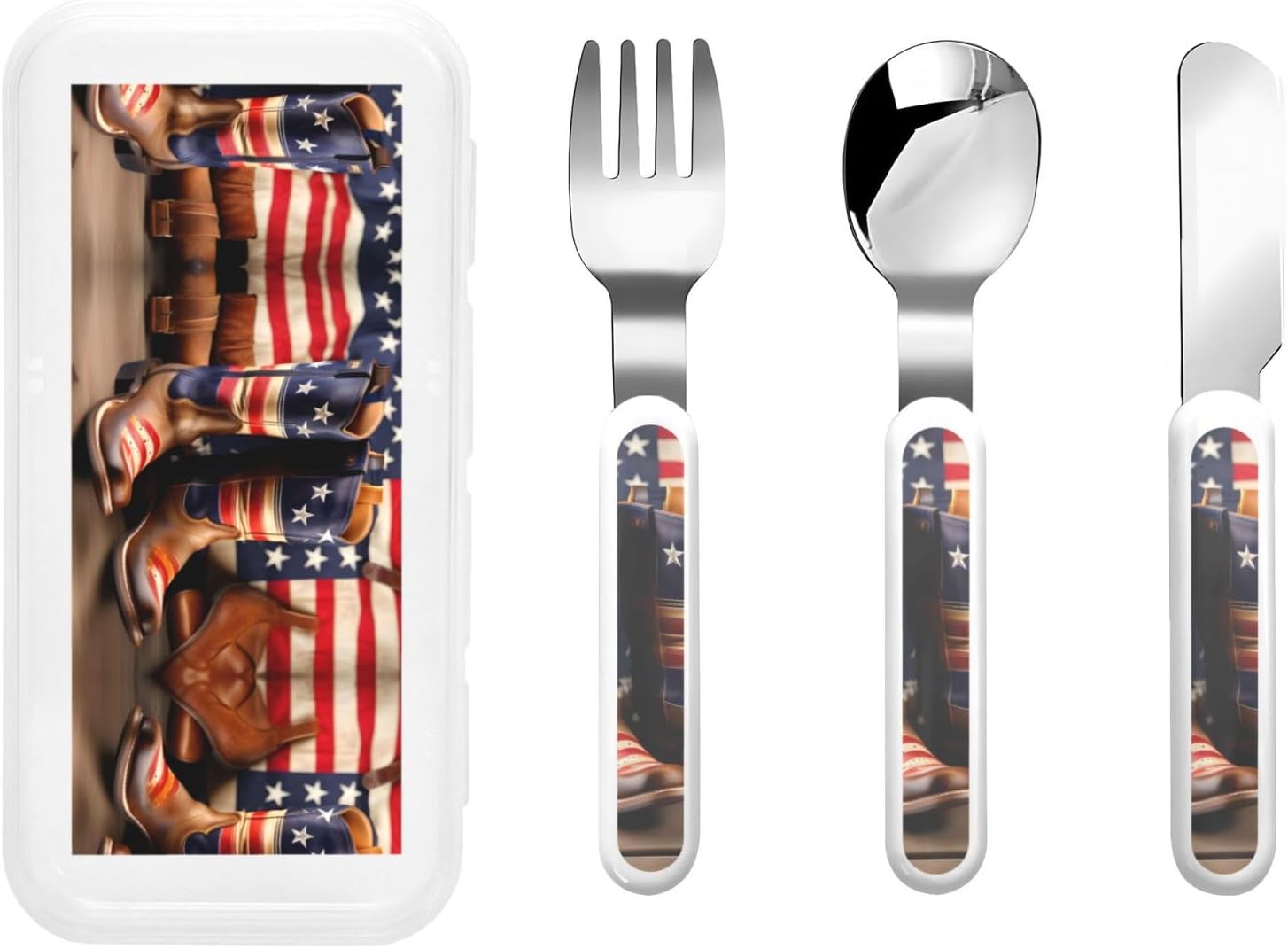 American Flag Cowboy Boots Silverware Set with Travel Case