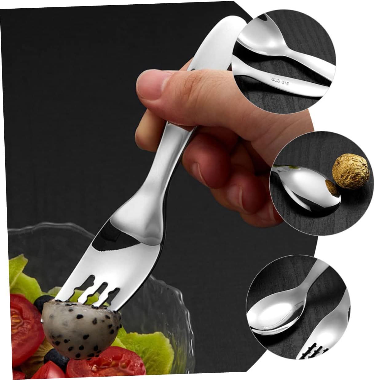 HONMEET 316 Stainless Steel Fork Spoon Set Self Feeding Utensils
