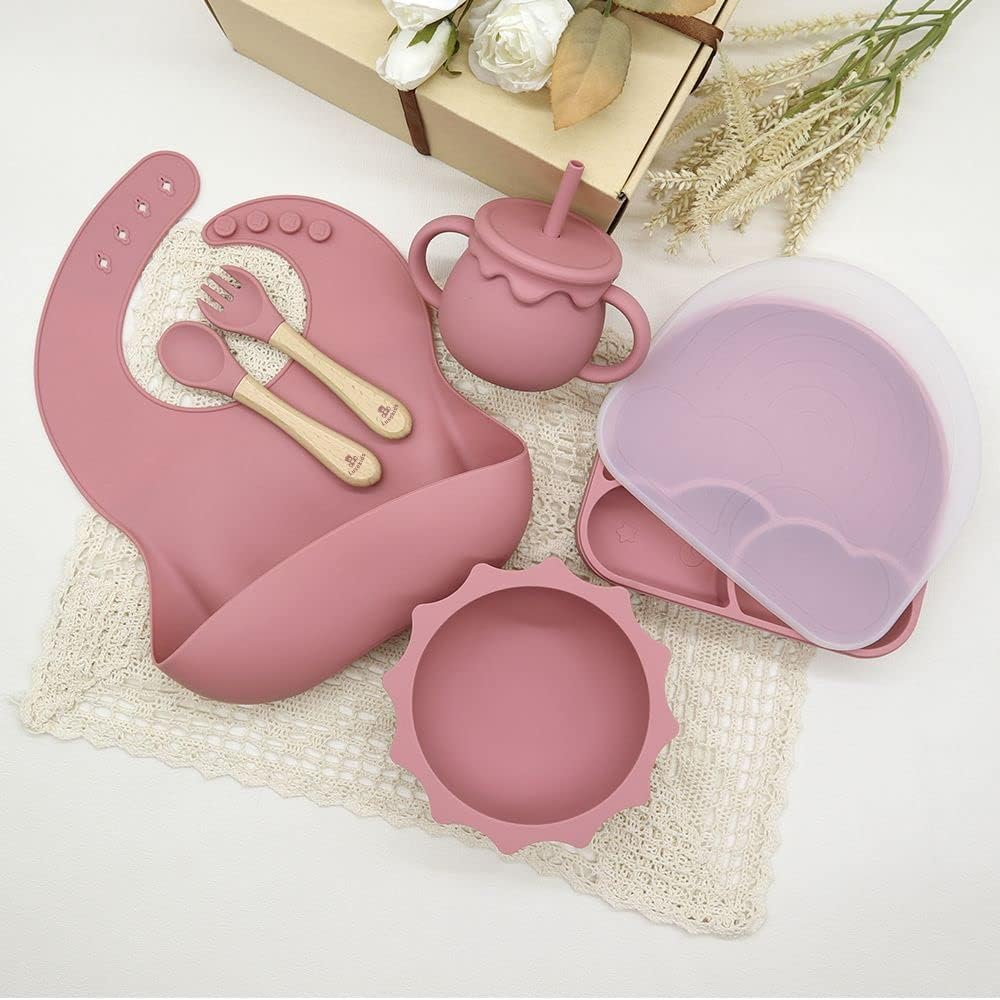 Silicone Toddler Feeding Set - 6 Pieces Dark Pink