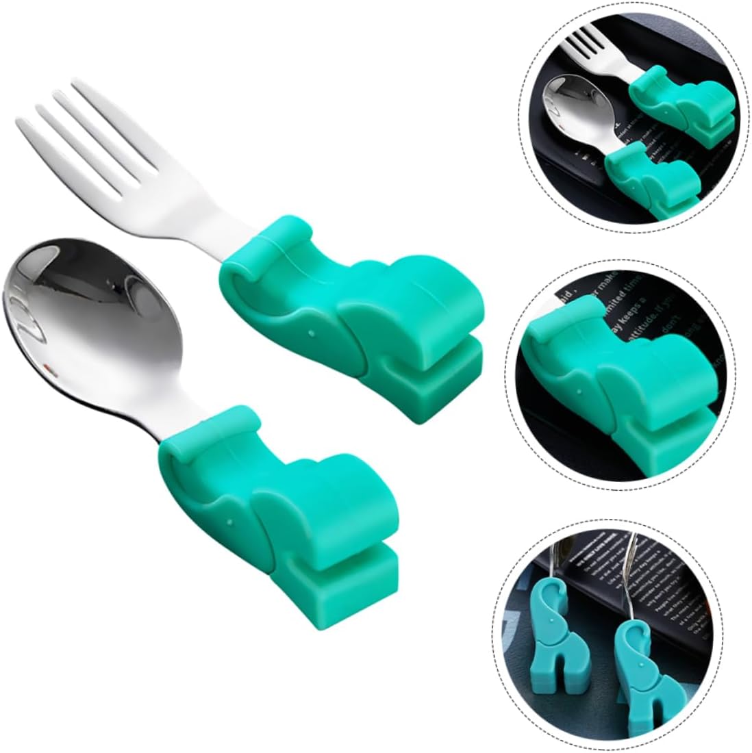 Hohopeti 1 Set Stainless Steel Spoon and Fork with Soft Silicone Handles