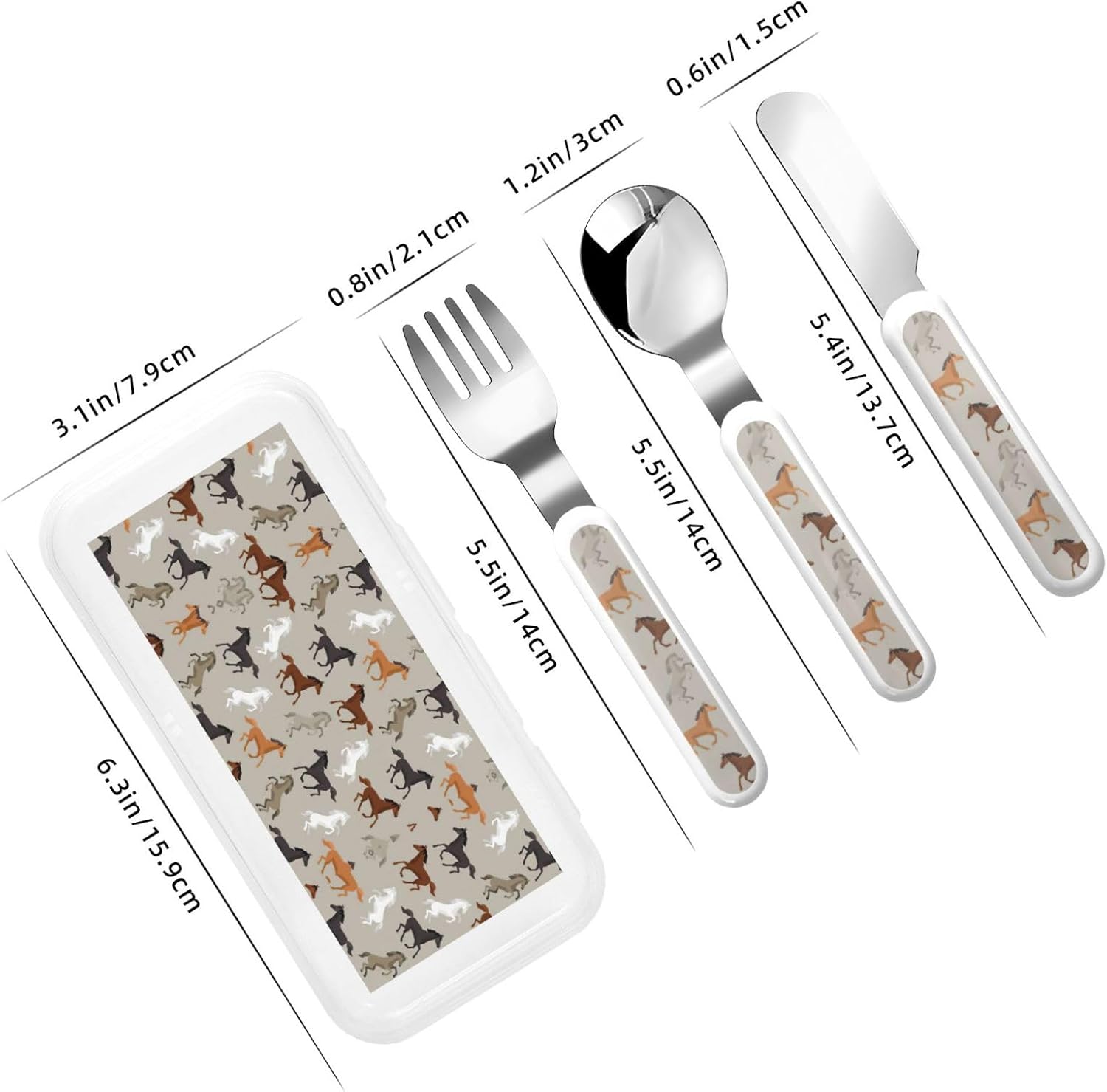 Cute Horse Print Cutlery Set with Travel Case 1