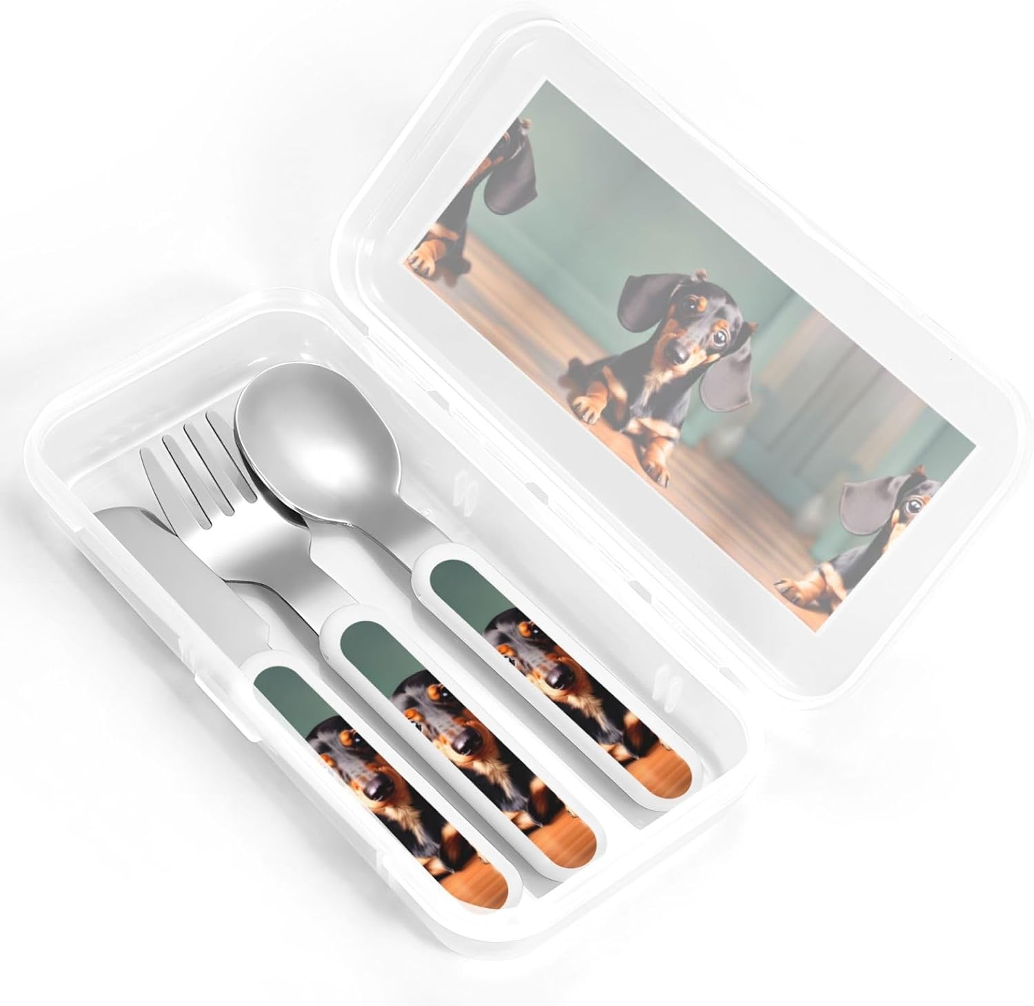 Cute Dachshund Duggee Print Flatware Set with Travel Case
