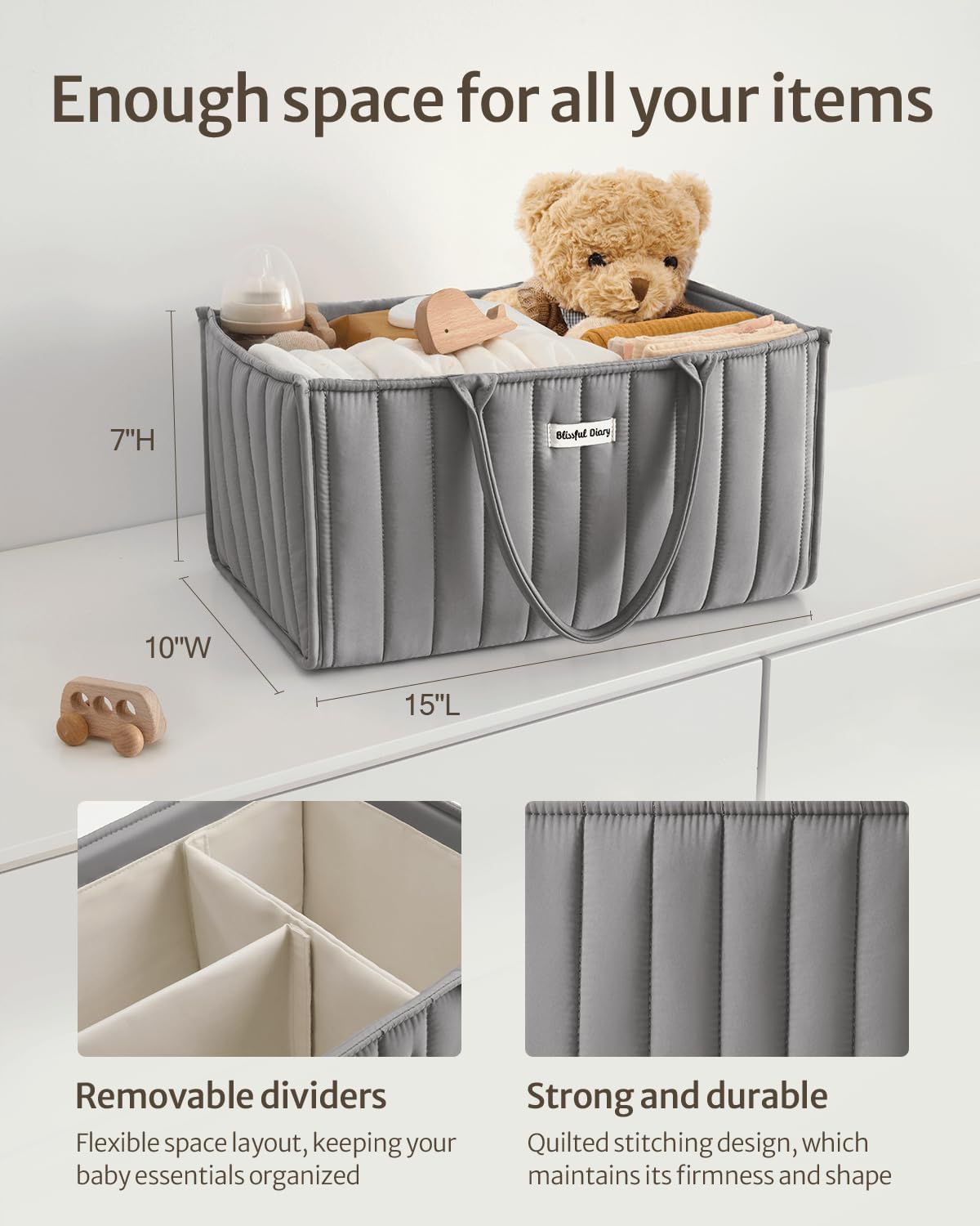 Blissful Diary Diaper Caddy Organizer Light Gray