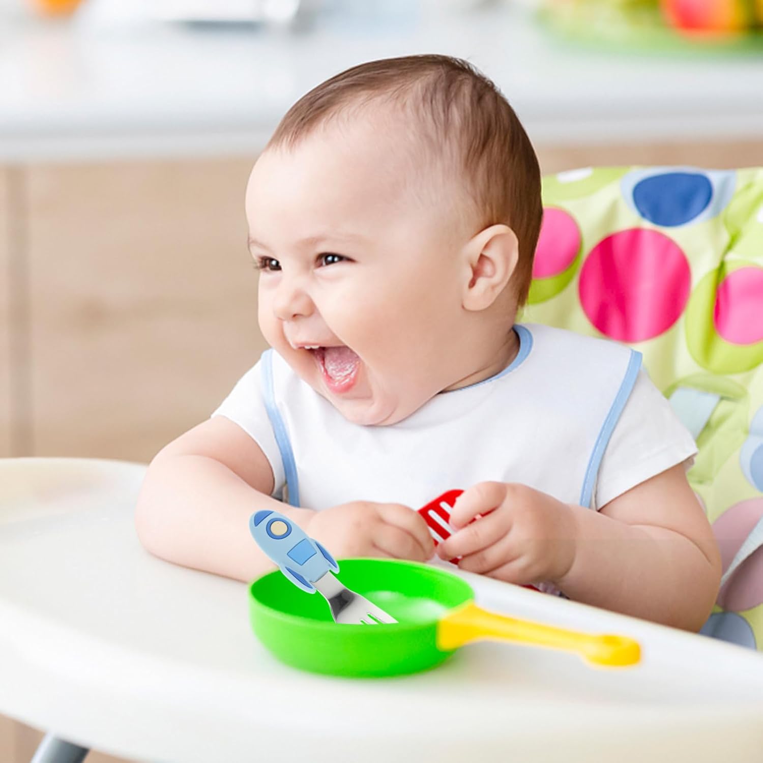 2PCS Silicone Handle Stainless Steel Utensil Set for Baby