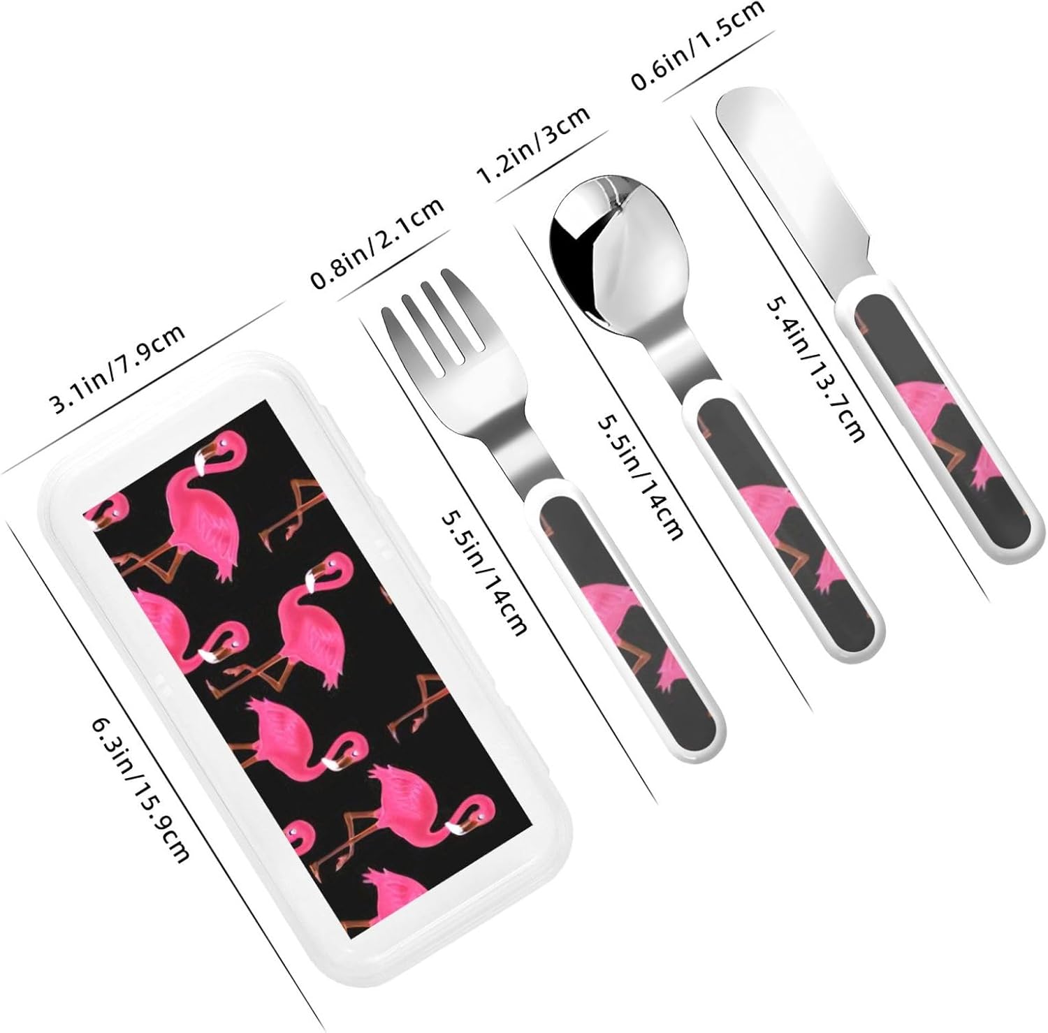 Pink Flamingos Print Utensils Set with Travel Case