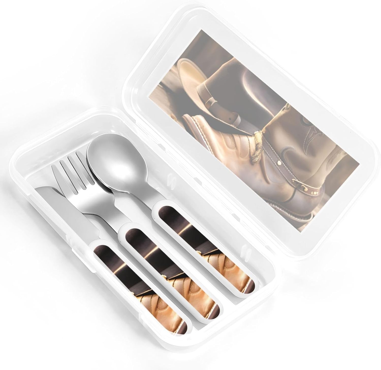 Cowboy Hat and Boots Print Cutlery Set with Travel Case