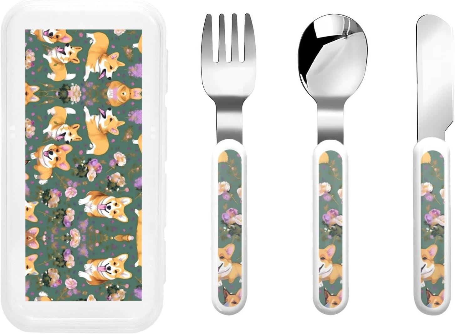 Corgi Floral Cutlery Set with Travel Case Stainless Steel