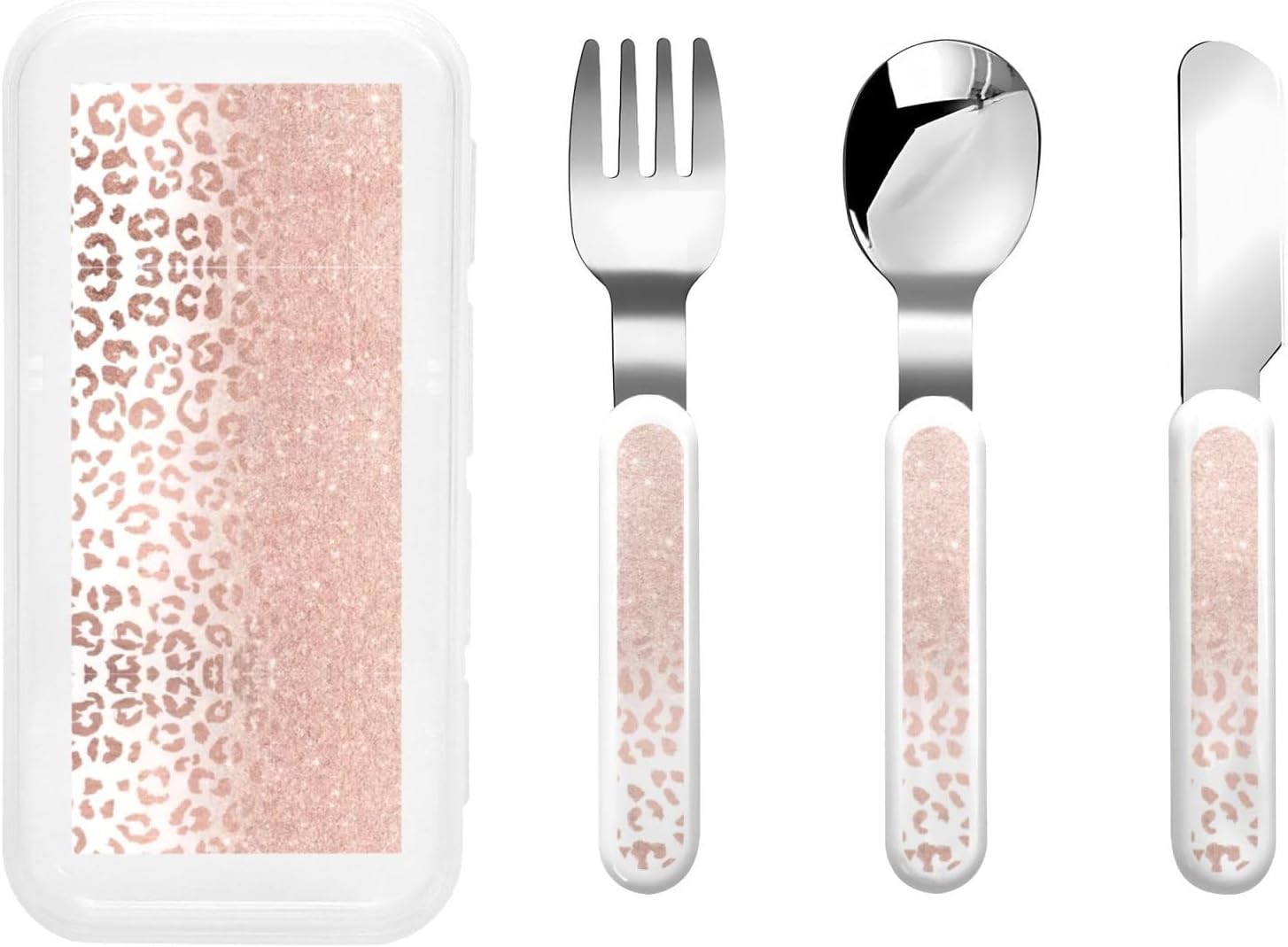 Rose Gold Glitter Print Utensil Set with Travel Case