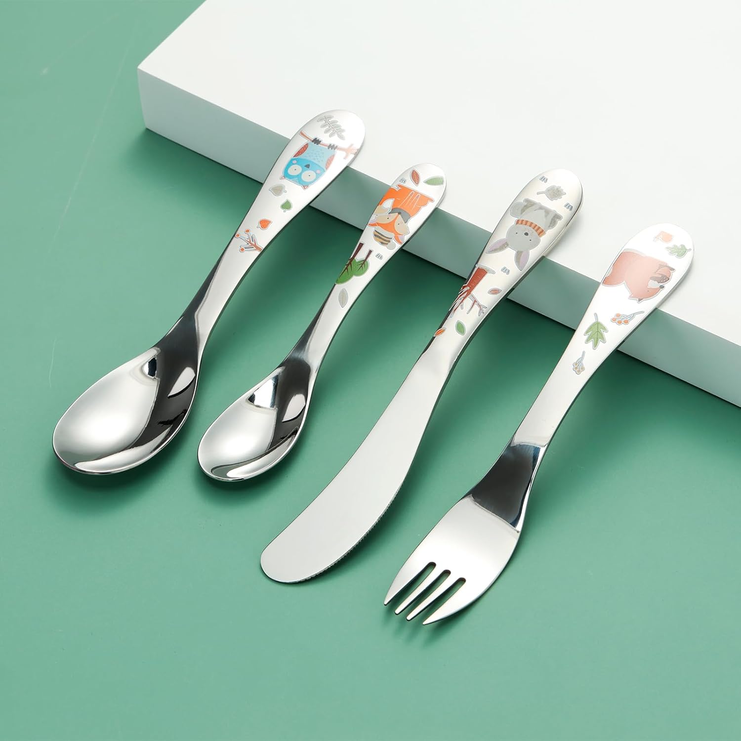 Toddler Stainless Steel Utensil Set with Cartoon Handles
