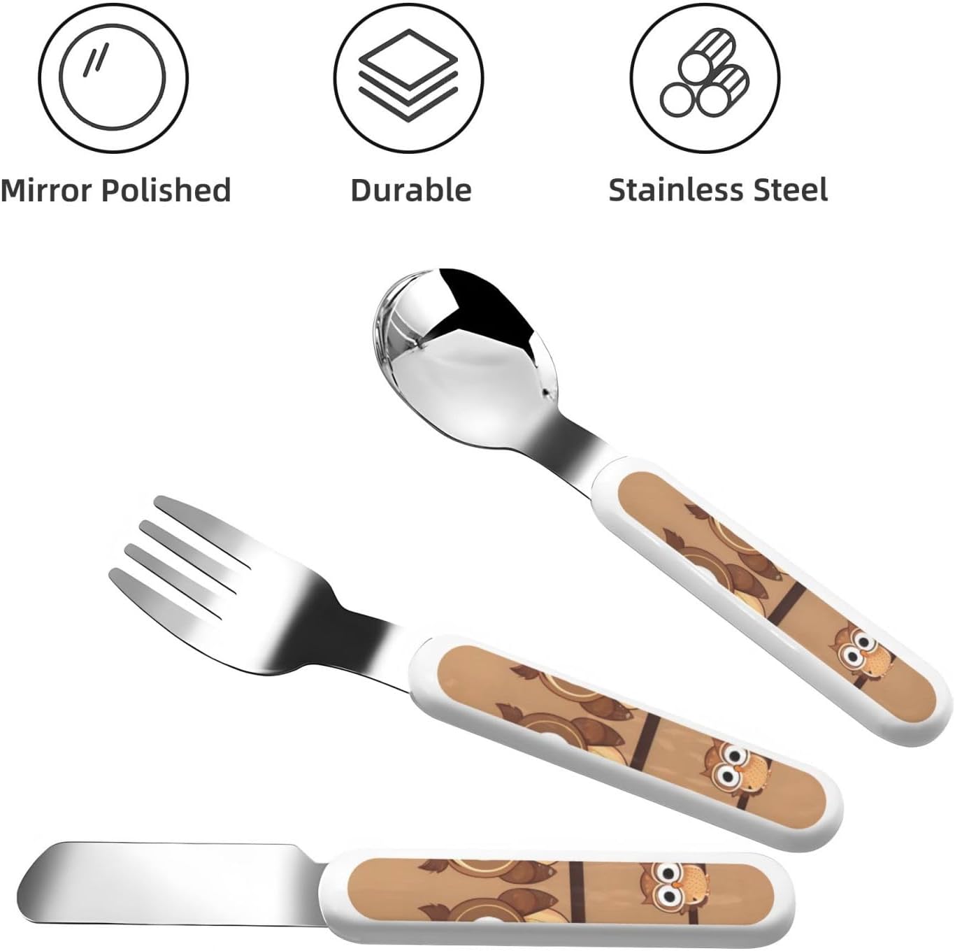 Cute Cartoon Owl Print Stainless Steel Utensils Set with Travel Case