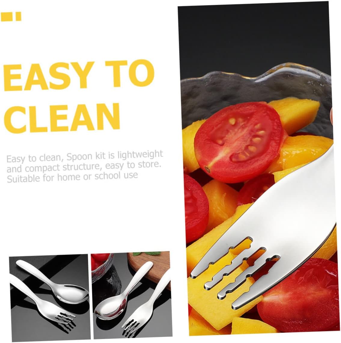 Hoement 2PCS Stainless Steel Fork and Spoon Kit for Self Feeding