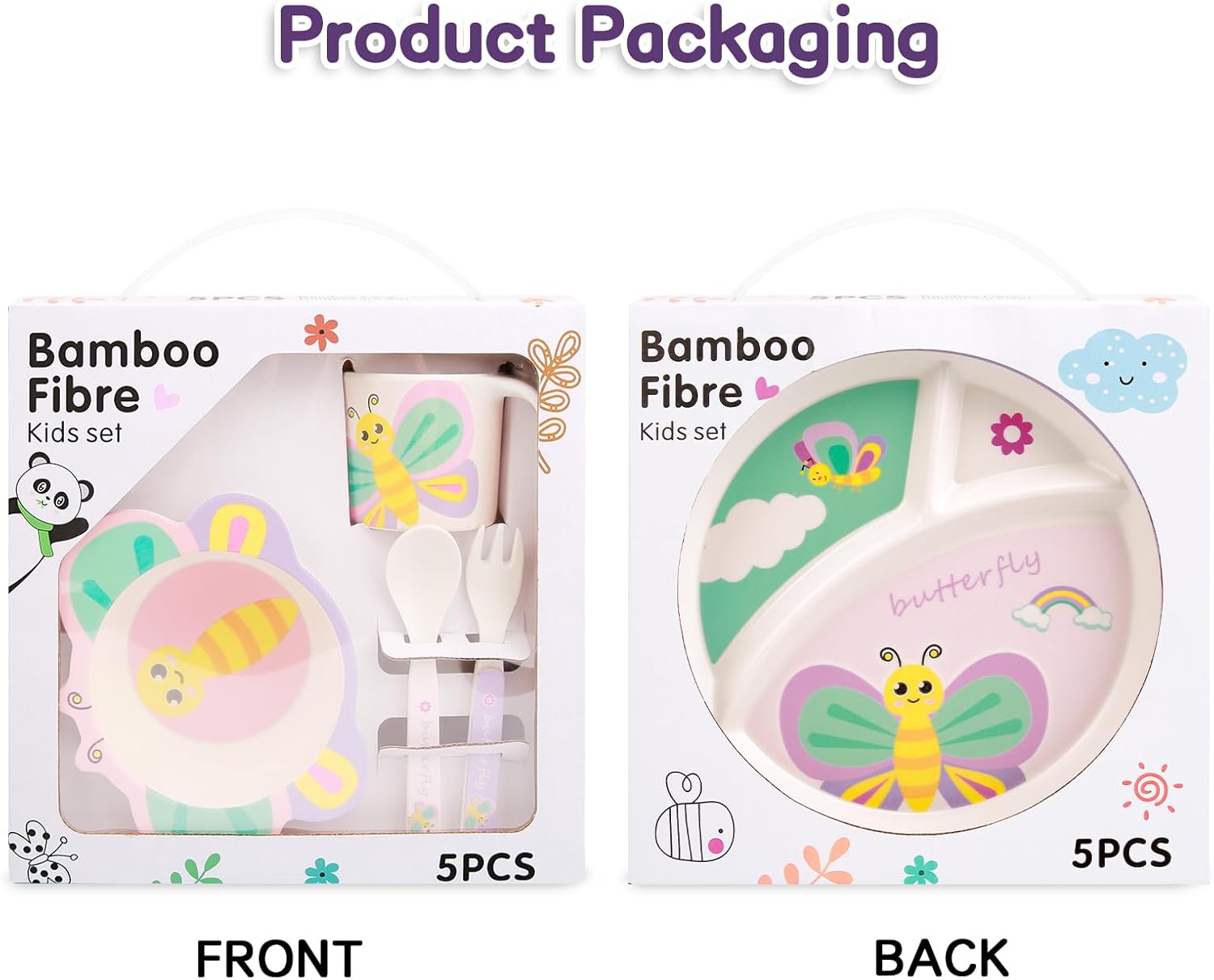 Butterfly Kids Dinnerware Set 5 Pieces Non-BPA Bamboo Fiber