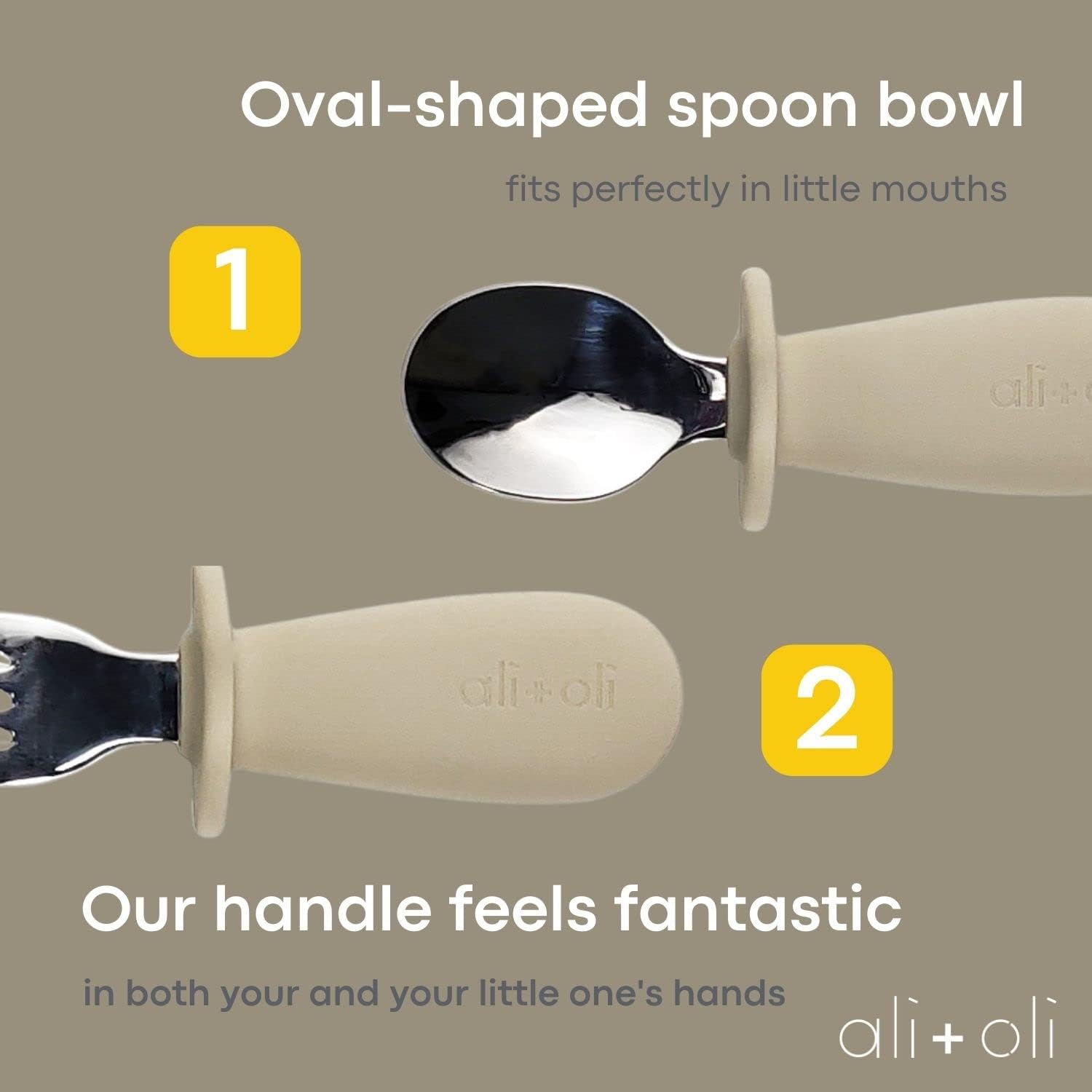 AliOli Toddler Spoon Fork Learning Set Khaki 6m