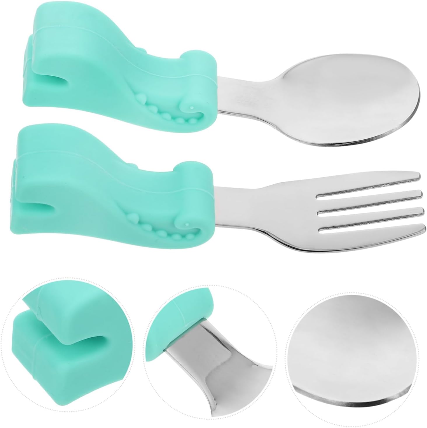 GARVALON Dinosaur Fork Spoon Set with Silicone Handle
