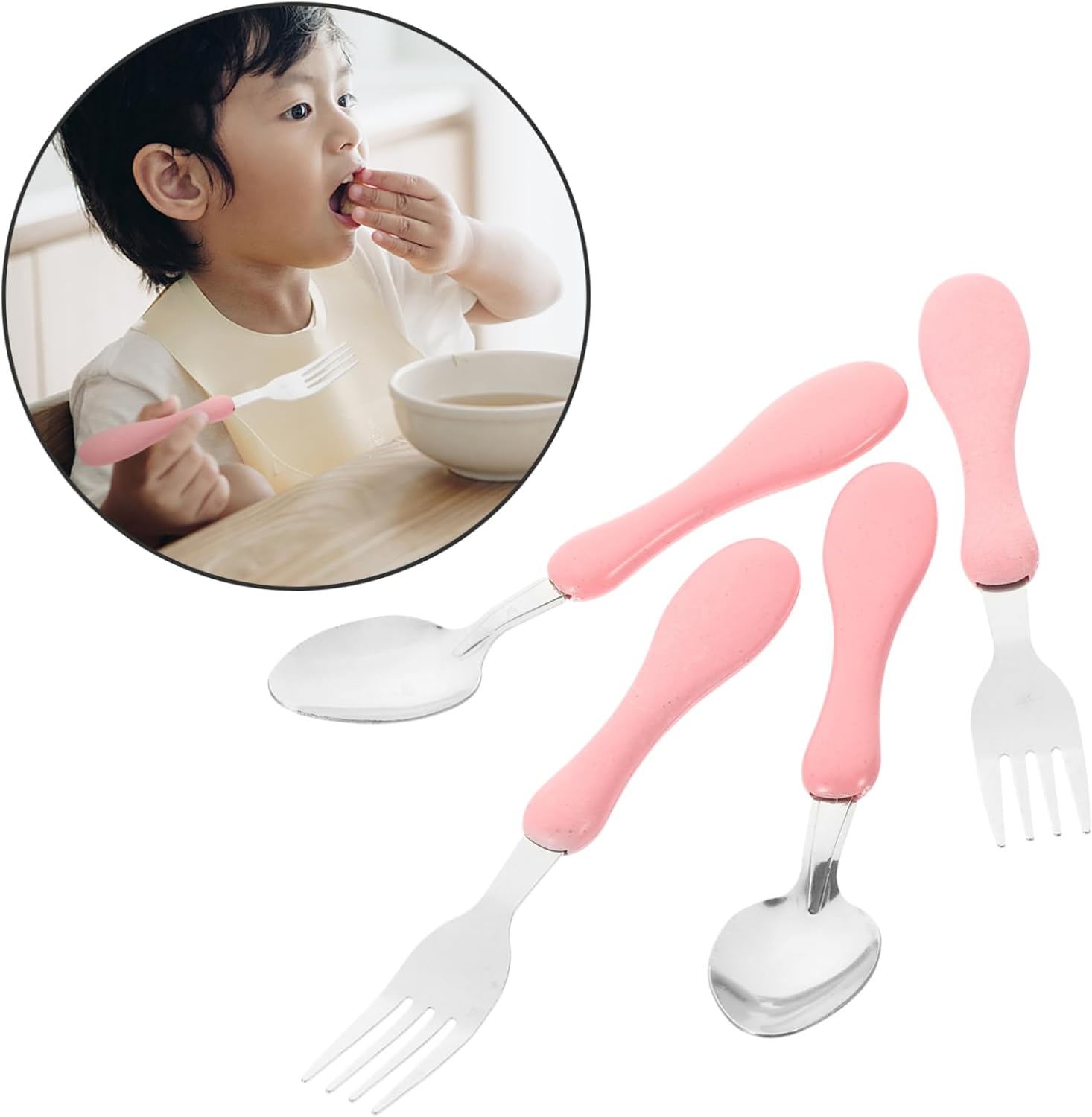 4PCS Baby Stainless Steel Fork Spoon Set with Silicone Handles