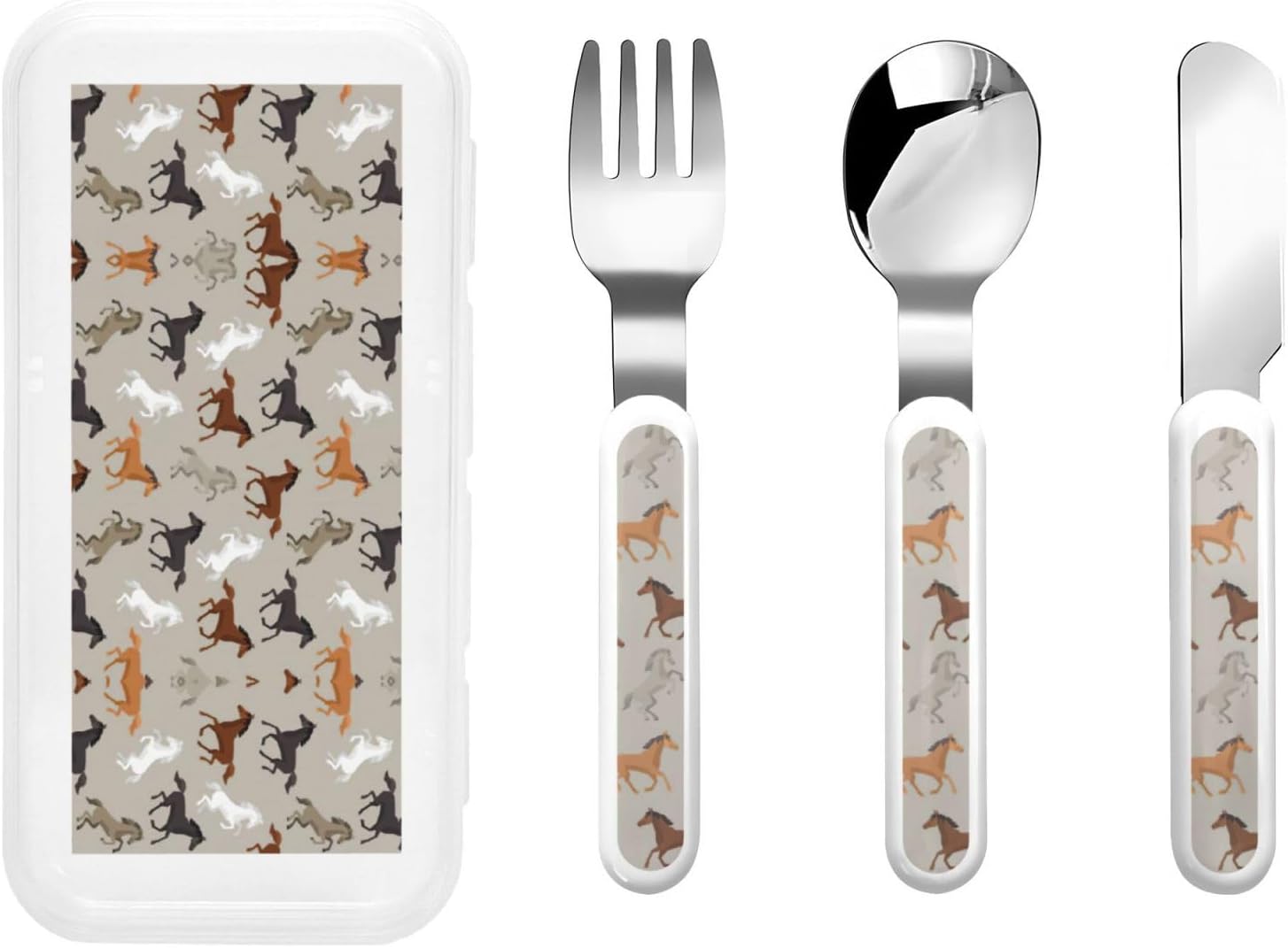 Cute Horse Print Cutlery Set with Travel Case 1