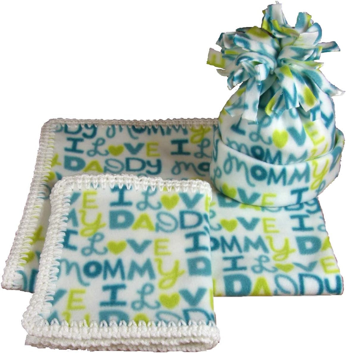 Fleese Blanket Burp Cloth Hat Set for Babies